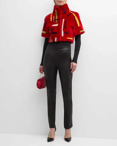 Gorski Abstract Short-Sleeve Lamb Shearling Crop Bolero | Thumbnail 2 Gorski Abstract Short-Sleeve Lamb Shearling Crop Bolero | Thumbnail 2