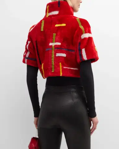Gorski Abstract Short-Sleeve Lamb Shearling Crop Bolero | Thumbnail 3 Gorski Abstract Short-Sleeve Lamb Shearling Crop Bolero | Thumbnail 3