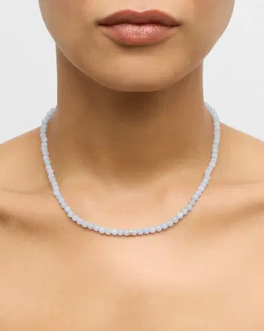 Sydney Evan 14K Diamond Bezel Rondelle Choker with Aquamarine Beads | Thumbnail 2 Sydney Evan 14K Diamond Bezel Rondelle Choker with Aquamarine Beads | Thumbnail 2