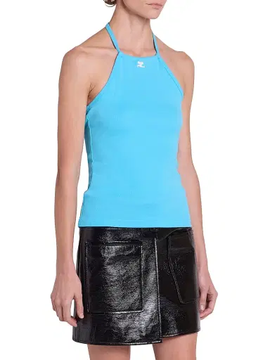 Courrèges Women's Contrast Tie-Back Tank - Aqua | Thumbnail 4 Courrèges Women's Contrast Tie-Back Tank - Aqua | Thumbnail 4