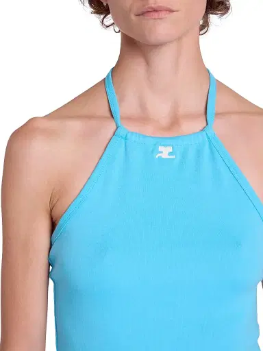 Courrèges Women's Contrast Tie-Back Tank - Aqua | Thumbnail 6 Courrèges Women's Contrast Tie-Back Tank - Aqua | Thumbnail 6