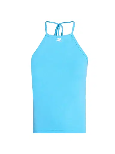 Courrèges Women's Contrast Tie-Back Tank - Aqua | Thumbnail 1 Courrèges Women's Contrast Tie-Back Tank - Aqua | Thumbnail 1