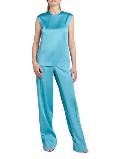 Stella McCartney Women's Satin Dropped Waist Straight Pants - Steel | Thumbnail 2 Stella McCartney Women's Satin Dropped Waist Straight Pants - Steel | Thumbnail 2