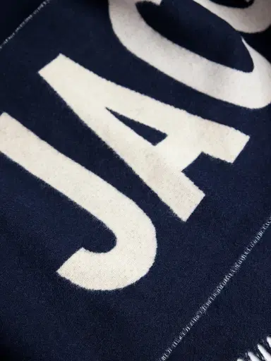 Jacquemus Men's L'echarpe Logo Wool Scarf - Navy | Thumbnail 2 Jacquemus Men's L'echarpe Logo Wool Scarf - Navy | Thumbnail 2