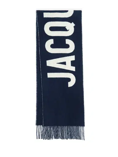 Jacquemus Men's L'echarpe Logo Wool Scarf - Navy | Thumbnail 1 Jacquemus Men's L'echarpe Logo Wool Scarf - Navy | Thumbnail 1