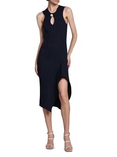 Stella McCartney Women's Asymmetric Rib-Knit Cotton Midi-Dress | Thumbnail 2 Stella McCartney Women's Asymmetric Rib-Knit Cotton Midi-Dress | Thumbnail 2