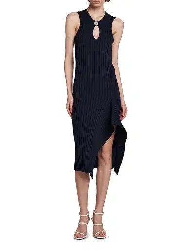 Stella McCartney Women's Asymmetric Rib-Knit Cotton Midi-Dress | Thumbnail 3 Stella McCartney Women's Asymmetric Rib-Knit Cotton Midi-Dress | Thumbnail 3