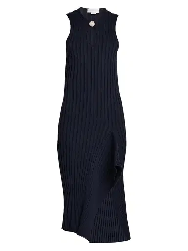 Stella McCartney Women's Asymmetric Rib-Knit Cotton Midi-Dress | Thumbnail 1 Stella McCartney Women's Asymmetric Rib-Knit Cotton Midi-Dress | Thumbnail 1