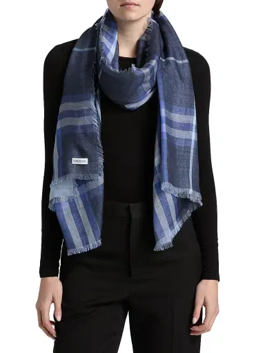 Burberry Women's Check Wool-Silk Scarf - Dive Torrent Blue | Thumbnail 2 Burberry Women's Check Wool-Silk Scarf - Dive Torrent Blue | Thumbnail 2