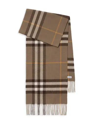 Burberry Women's Check Cashmere Scarf - Vole | Thumbnail 1 Burberry Women's Check Cashmere Scarf - Vole | Thumbnail 1