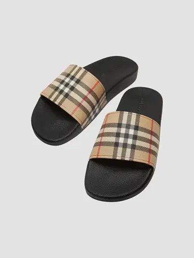 Burberry Men's Furley Check Slide Sandals - Archive Beige Check | Thumbnail 4 Burberry Men's Furley Check Slide Sandals - Archive Beige Check | Thumbnail 4