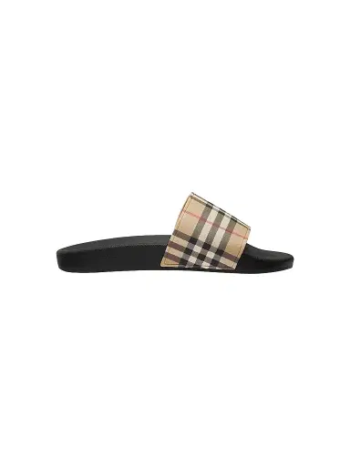 Burberry Men's Furley Check Slide Sandals - Archive Beige Check | Thumbnail 1 Burberry Men's Furley Check Slide Sandals - Archive Beige Check | Thumbnail 1