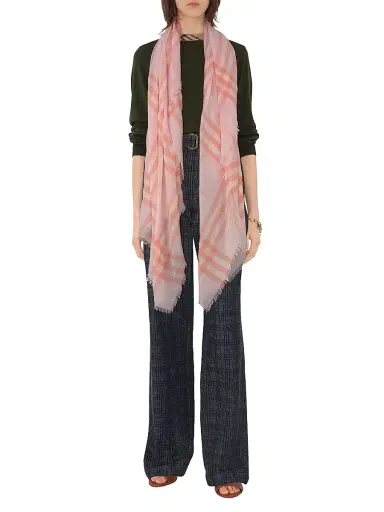 Burberry Women's Check Wool Scarf - Sugar | Thumbnail 1 Burberry Women's Check Wool Scarf - Sugar | Thumbnail 1