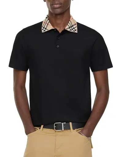 Burberry Men's Evan Check-Collar Cotton Polo Shirt - Black - Size XXL | Thumbnail 2 Burberry Men's Evan Check-Collar Cotton Polo Shirt - Black - Size XXL | Thumbnail 2