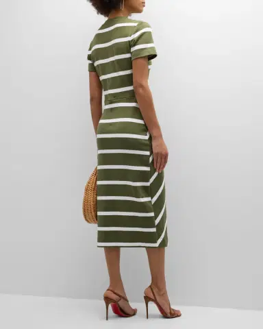 TANYA TAYLOR Cody Twisted-Waist Short-Sleeve Striped Midi Dress | Thumbnail 6 TANYA TAYLOR Cody Twisted-Waist Short-Sleeve Striped Midi Dress | Thumbnail 6