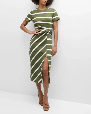 TANYA TAYLOR Cody Twisted-Waist Short-Sleeve Striped Midi Dress | Thumbnail 7 TANYA TAYLOR Cody Twisted-Waist Short-Sleeve Striped Midi Dress | Thumbnail 7