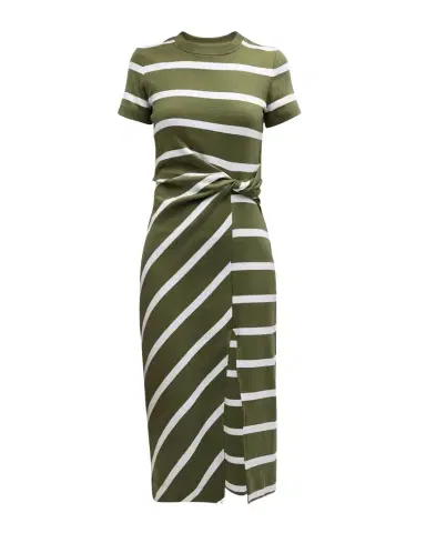 TANYA TAYLOR Cody Twisted-Waist Short-Sleeve Striped Midi Dress | Thumbnail 1 TANYA TAYLOR Cody Twisted-Waist Short-Sleeve Striped Midi Dress | Thumbnail 1