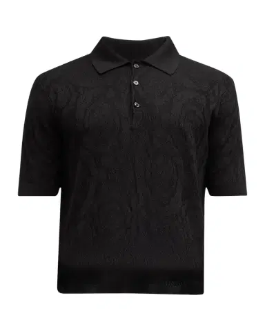 Versace Men's Tonal Barocco Knit Polo Shirt | Thumbnail 1 Versace Men's Tonal Barocco Knit Polo Shirt | Thumbnail 1