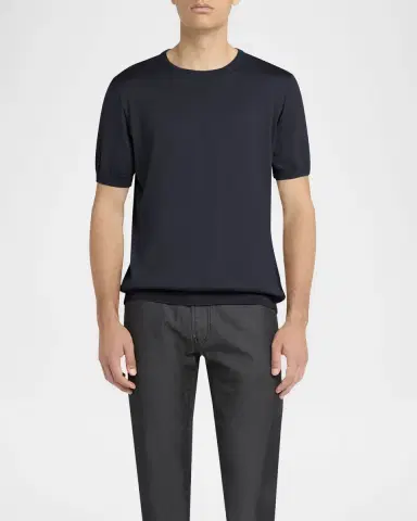 Giorgio Armani Men's Silk-Cotton Crew T-Shirt | Thumbnail 2 Giorgio Armani Men's Silk-Cotton Crew T-Shirt | Thumbnail 2