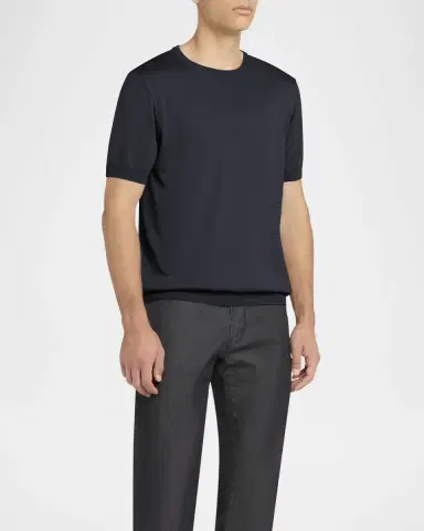 Giorgio Armani Men's Silk-Cotton Crew T-Shirt | Thumbnail 4 Giorgio Armani Men's Silk-Cotton Crew T-Shirt | Thumbnail 4