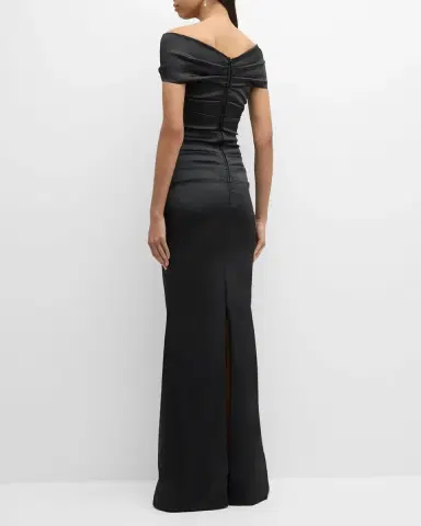 Rickie Freeman for Teri Jon Pleated Off-Shoulder Satin Column Gown | Thumbnail 4 Rickie Freeman for Teri Jon Pleated Off-Shoulder Satin Column Gown | Thumbnail 4