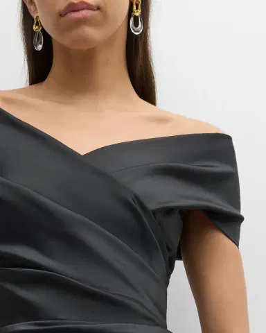 Rickie Freeman for Teri Jon Pleated Off-Shoulder Satin Column Gown | Thumbnail 5 Rickie Freeman for Teri Jon Pleated Off-Shoulder Satin Column Gown | Thumbnail 5