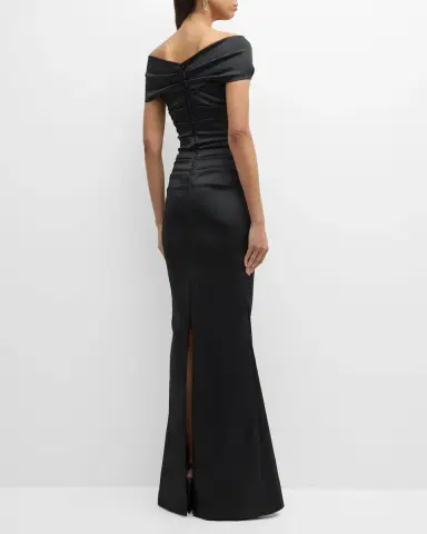 Rickie Freeman for Teri Jon Pleated Off-Shoulder Satin Column Gown | Thumbnail 6 Rickie Freeman for Teri Jon Pleated Off-Shoulder Satin Column Gown | Thumbnail 6