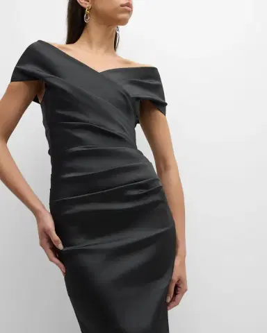 Rickie Freeman for Teri Jon Pleated Off-Shoulder Satin Column Gown | Thumbnail 7 Rickie Freeman for Teri Jon Pleated Off-Shoulder Satin Column Gown | Thumbnail 7