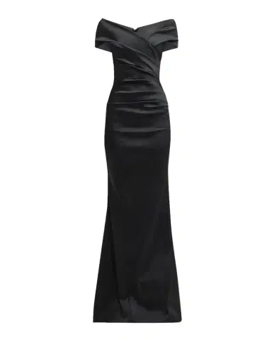 Rickie Freeman for Teri Jon Pleated Off-Shoulder Satin Column Gown | Thumbnail 1 Rickie Freeman for Teri Jon Pleated Off-Shoulder Satin Column Gown | Thumbnail 1