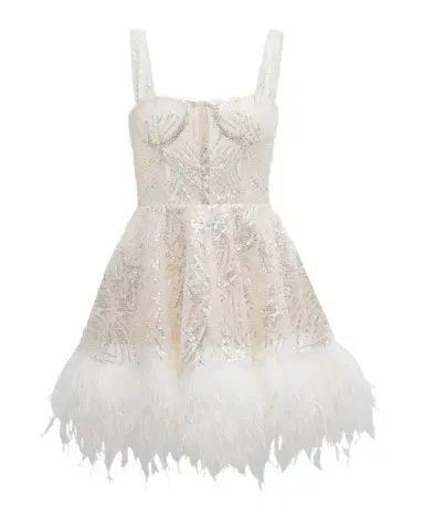 Bronx and Banco Mademoiselle Beaded Feather-Trim Mini Dress | Thumbnail 1 Bronx and Banco Mademoiselle Beaded Feather-Trim Mini Dress | Thumbnail 1