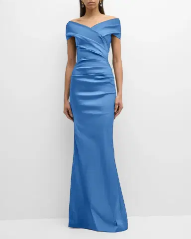 Rickie Freeman for Teri Jon Pleated Off-Shoulder Satin Column Gown | Thumbnail 3 Rickie Freeman for Teri Jon Pleated Off-Shoulder Satin Column Gown | Thumbnail 3