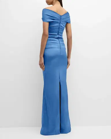 Rickie Freeman for Teri Jon Pleated Off-Shoulder Satin Column Gown | Thumbnail 4 Rickie Freeman for Teri Jon Pleated Off-Shoulder Satin Column Gown | Thumbnail 4