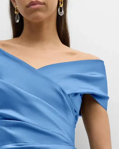 Rickie Freeman for Teri Jon Pleated Off-Shoulder Satin Column Gown | Thumbnail 5 Rickie Freeman for Teri Jon Pleated Off-Shoulder Satin Column Gown | Thumbnail 5