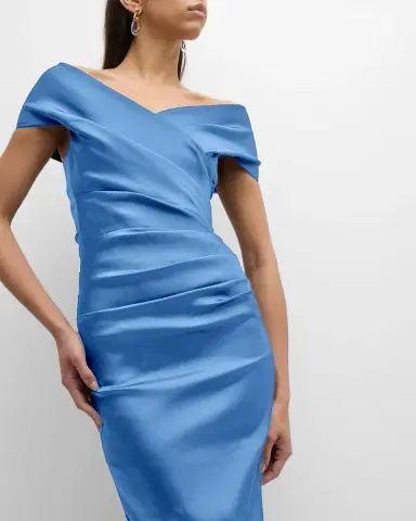 Rickie Freeman for Teri Jon Pleated Off-Shoulder Satin Column Gown | Thumbnail 7 Rickie Freeman for Teri Jon Pleated Off-Shoulder Satin Column Gown | Thumbnail 7