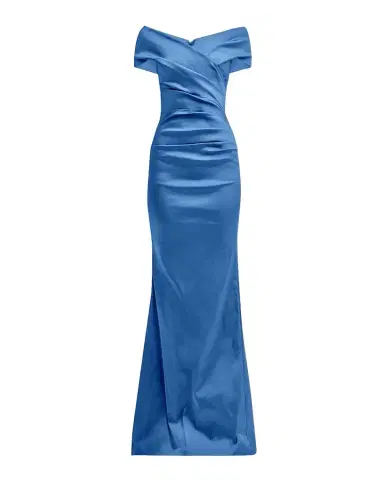 Rickie Freeman for Teri Jon Pleated Off-Shoulder Satin Column Gown | Thumbnail 1 Rickie Freeman for Teri Jon Pleated Off-Shoulder Satin Column Gown | Thumbnail 1