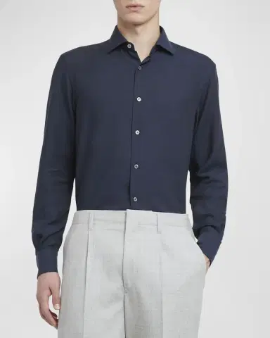 ZEGNA Men's Cashmere-Cotton Cashco Sport Shirt | Thumbnail 2 ZEGNA Men's Cashmere-Cotton Cashco Sport Shirt | Thumbnail 2