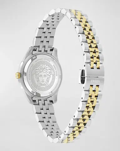 Versace 30mm Greca Time Watch with Bracelet Strap, Two Tone/Green | Thumbnail 4 Versace 30mm Greca Time Watch with Bracelet Strap, Two Tone/Green | Thumbnail 4