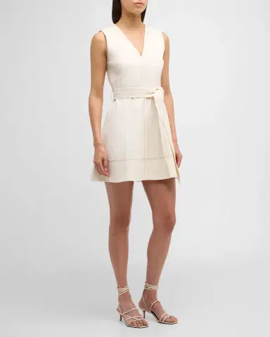 Tanya Taylor Reina Sleeveless Belted V-Neck Denim Mini Dress | Thumbnail 2 Tanya Taylor Reina Sleeveless Belted V-Neck Denim Mini Dress | Thumbnail 2