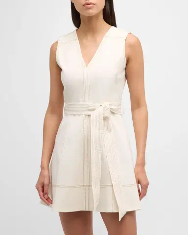 Tanya Taylor Reina Sleeveless Belted V-Neck Denim Mini Dress | Thumbnail 3 Tanya Taylor Reina Sleeveless Belted V-Neck Denim Mini Dress | Thumbnail 3
