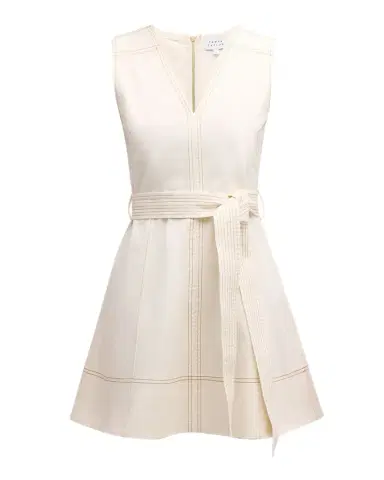 Tanya Taylor Reina Sleeveless Belted V-Neck Denim Mini Dress | Thumbnail 1 Tanya Taylor Reina Sleeveless Belted V-Neck Denim Mini Dress | Thumbnail 1