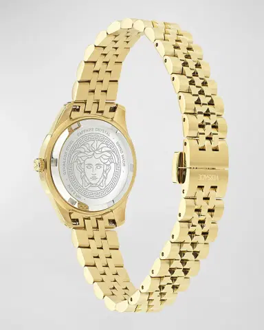 Versace 30mm Greca Time Watch with Bracelet Strap, Gold/Black | Thumbnail 4 Versace 30mm Greca Time Watch with Bracelet Strap, Gold/Black | Thumbnail 4