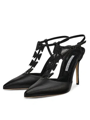 Manolo Blahnik Women's Maurata 105MM Bow-Detailed Leather T-Strap Pumps - Black | Thumbnail 2 Manolo Blahnik Women's Maurata 105MM Bow-Detailed Leather T-Strap Pumps - Black | Thumbnail 2