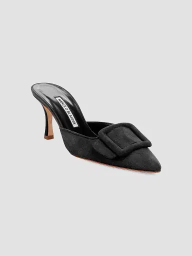 Manolo Blahnik Women's Maysale 70MM Buckle Suede Mules - Black | Thumbnail 2 Manolo Blahnik Women's Maysale 70MM Buckle Suede Mules - Black | Thumbnail 2