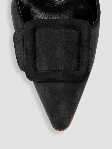 Manolo Blahnik Women's Maysale 70MM Buckle Suede Mules - Black | Thumbnail 4 Manolo Blahnik Women's Maysale 70MM Buckle Suede Mules - Black | Thumbnail 4