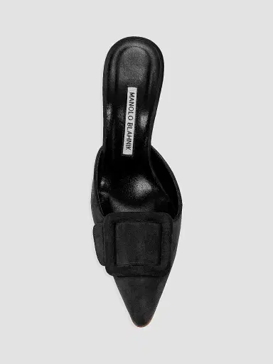 Manolo Blahnik Women's Maysale 70MM Buckle Suede Mules - Black | Thumbnail 5 Manolo Blahnik Women's Maysale 70MM Buckle Suede Mules - Black | Thumbnail 5