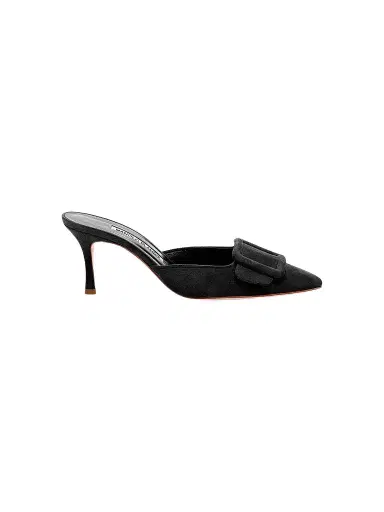 Manolo Blahnik Women's Maysale 70MM Buckle Suede Mules - Black | Thumbnail 1 Manolo Blahnik Women's Maysale 70MM Buckle Suede Mules - Black | Thumbnail 1