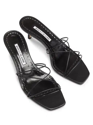 Manolo Blahnik Women's Ninfemu 50MM Leather Strappy Sandals - Black - Size 10.5 | Thumbnail 4 Manolo Blahnik Women's Ninfemu 50MM Leather Strappy Sandals - Black - Size 10.5 | Thumbnail 4