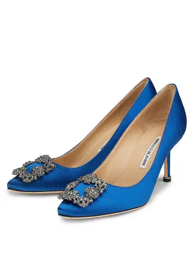 Manolo Blahnik Women's Hangisi 70MM Crystal-Embellished Satin Pumps - Blue | Thumbnail 2 Manolo Blahnik Women's Hangisi 70MM Crystal-Embellished Satin Pumps - Blue | Thumbnail 2