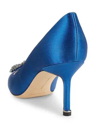 Manolo Blahnik Women's Hangisi 70MM Crystal-Embellished Satin Pumps - Blue | Thumbnail 3 Manolo Blahnik Women's Hangisi 70MM Crystal-Embellished Satin Pumps - Blue | Thumbnail 3