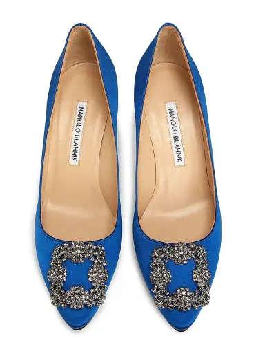Manolo Blahnik Women's Hangisi 70MM Crystal-Embellished Satin Pumps - Blue | Thumbnail 4 Manolo Blahnik Women's Hangisi 70MM Crystal-Embellished Satin Pumps - Blue | Thumbnail 4